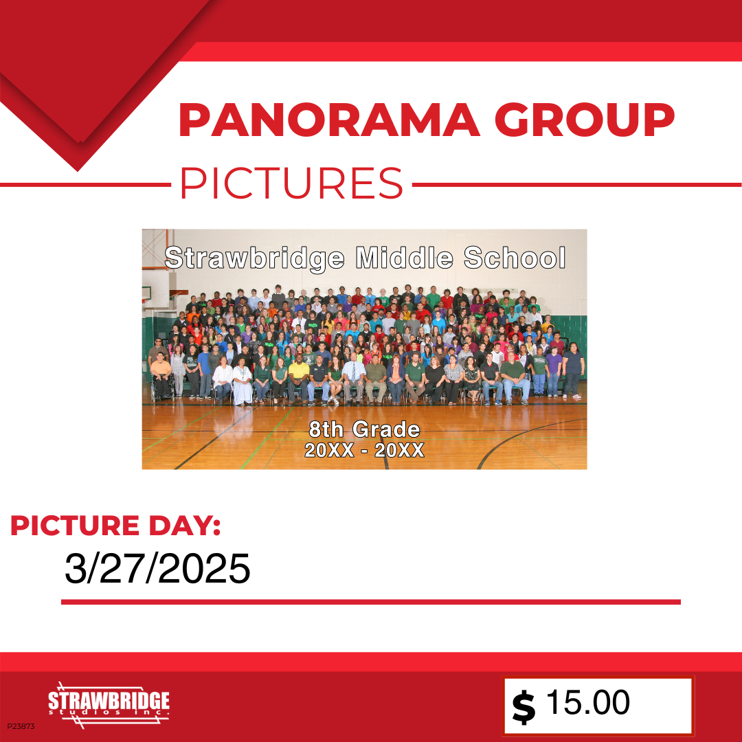 Panorama Group Pictures Flyer. Picture of sample panorama photo. Picture day March 27th. Photos $15