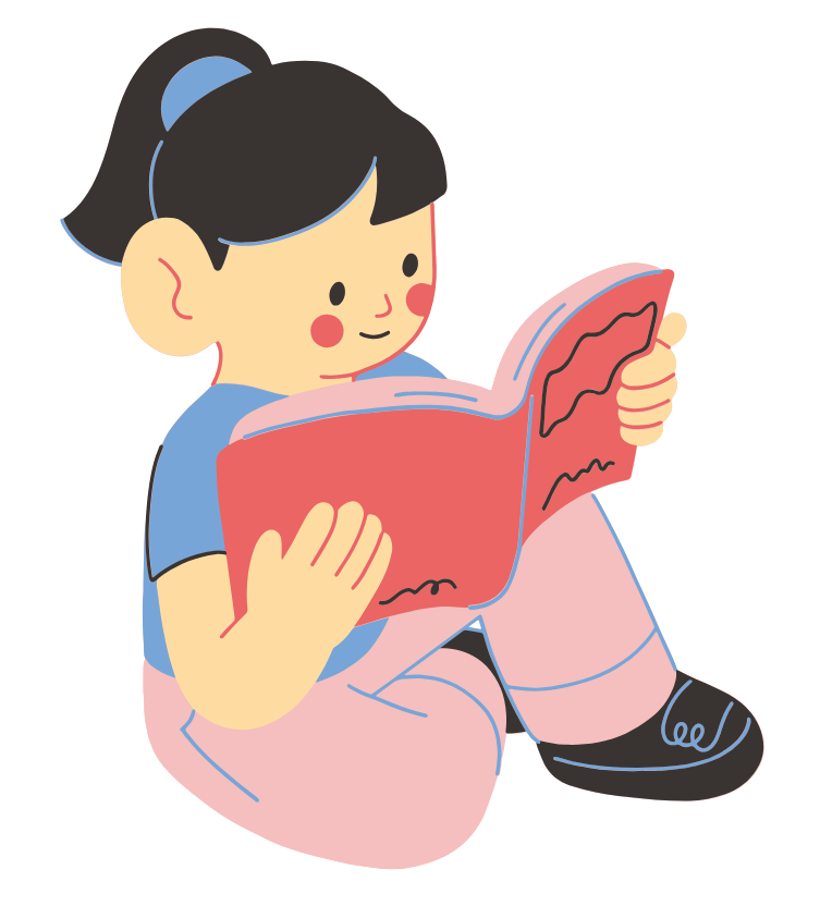 Cartoon picture of girl reading a book