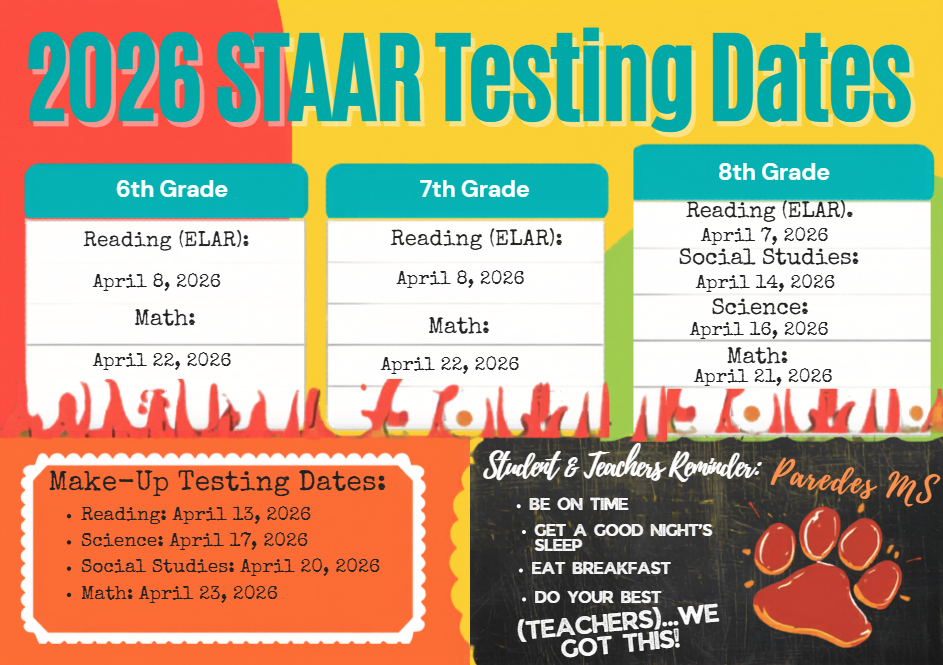 6th grade reasing: april 8 math april 22 7th grade reading april 8 math april 22 8th grade reading april 7 social studies april 14 science april 16 math april 21